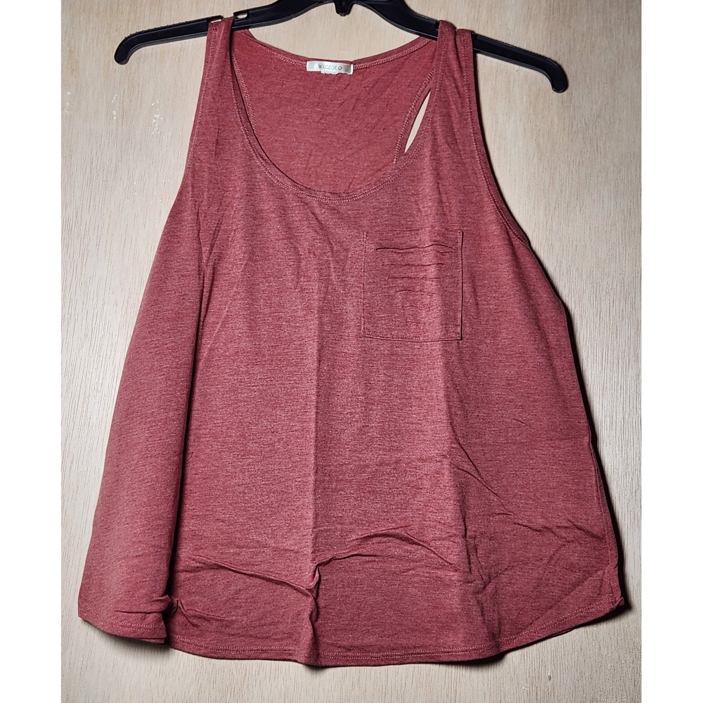 Bozzolo Womens Heathered Rose Pink Racerback Tank Top Distressed Pocket Detail